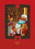 P&egrave;re No&euml;l et enfants devant la biblioth&egrave;que